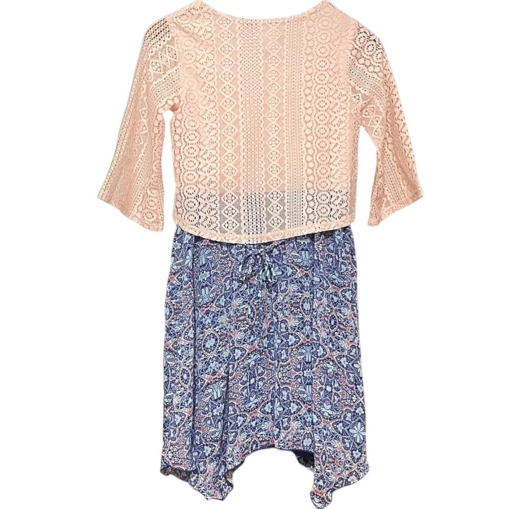 Speechless Girls Long Sleeve Lace Chiffon Hanky Hem Pop Over Dress + Necklace 14 - Picture 2 of 6